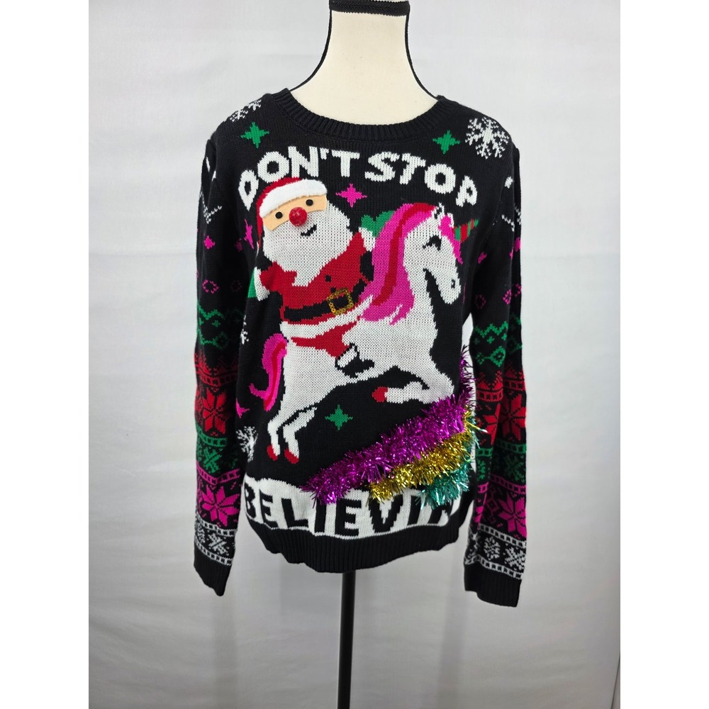 New York Laundry Holiday Classics Santa Unicorn Ugly Christmas Sweater Large